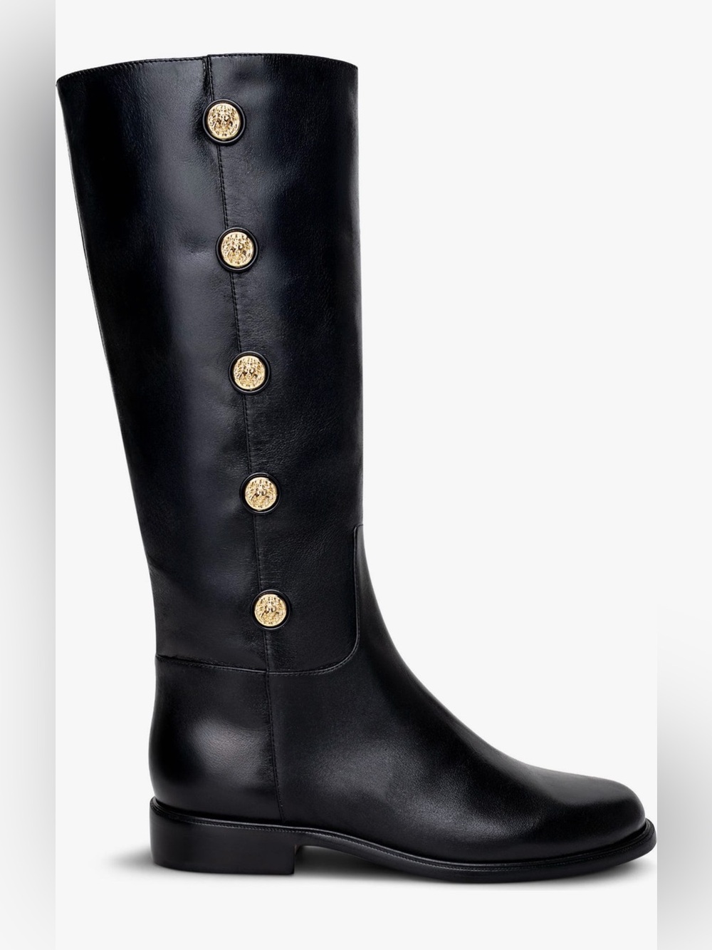 L'AGENCE Black Leather Over-the-Knee Boots with Gold Buttons
